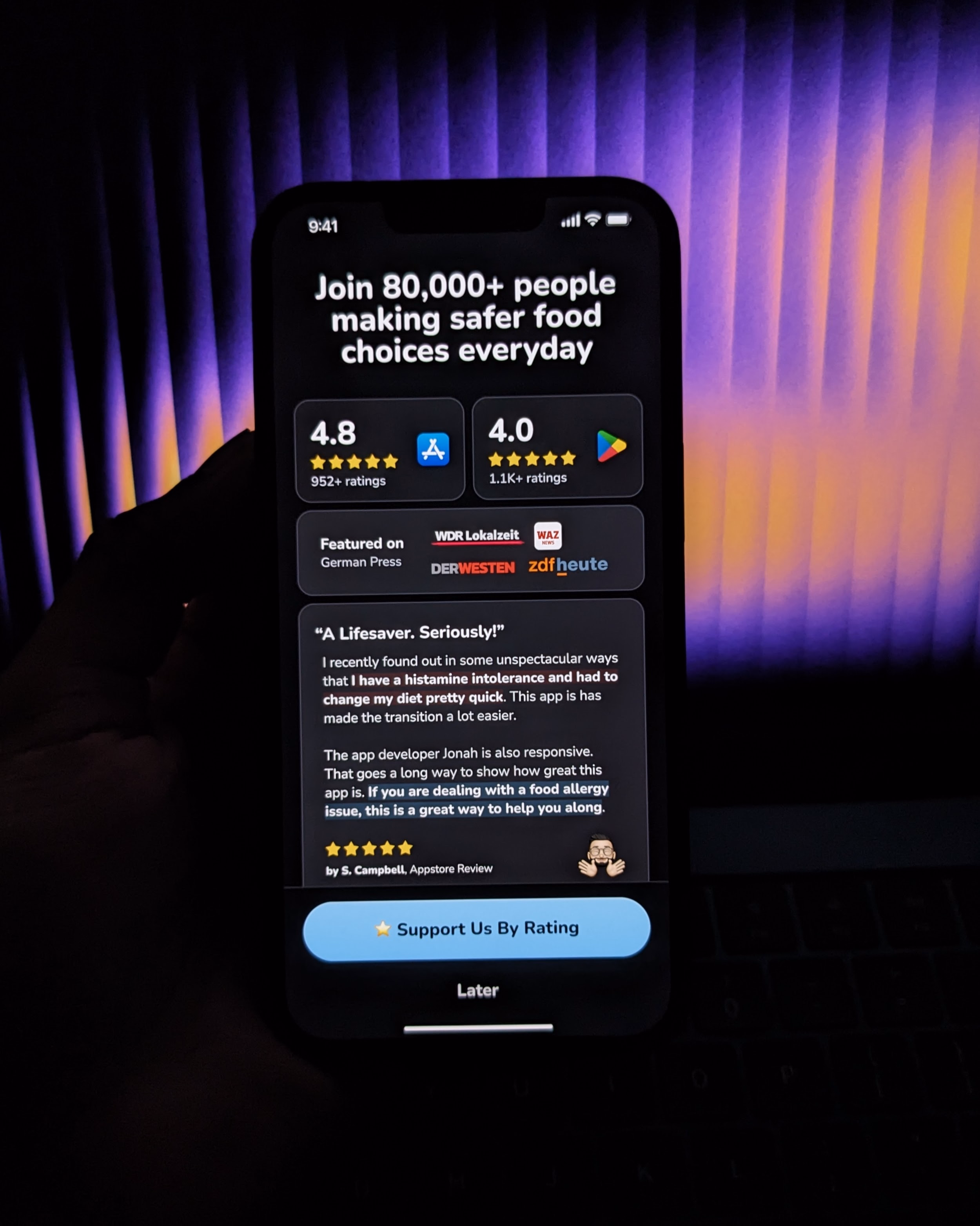 mobile app onboarding design example from InTolerApp Allergic Food Scanner App