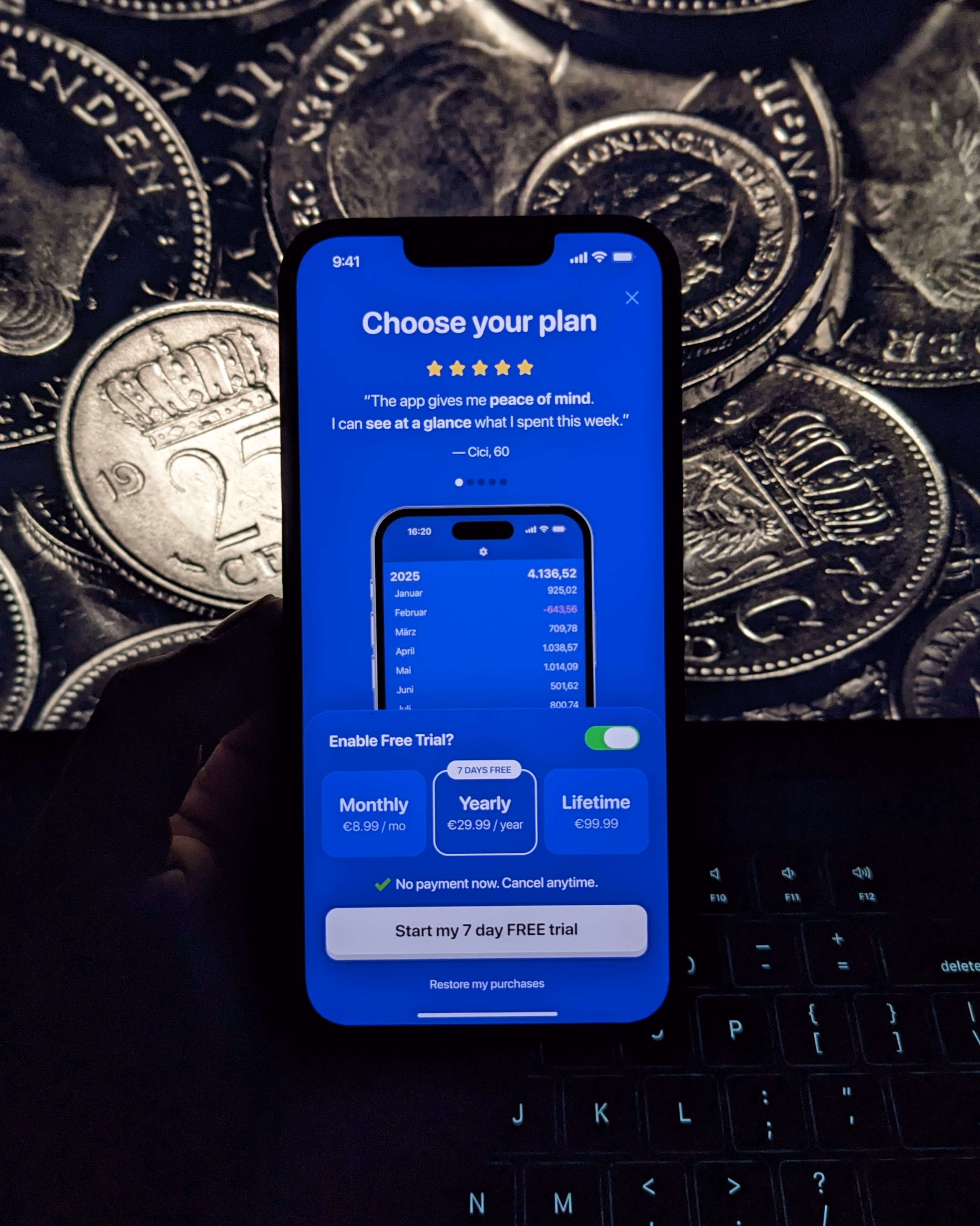 paywall design example by roastmyapp for expense tracker app