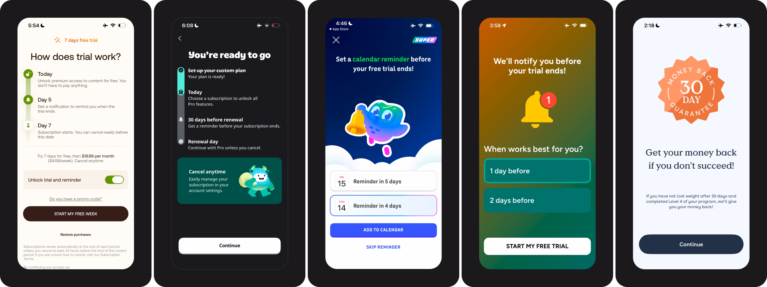 Paywall examples with anxiety-removal design patterns